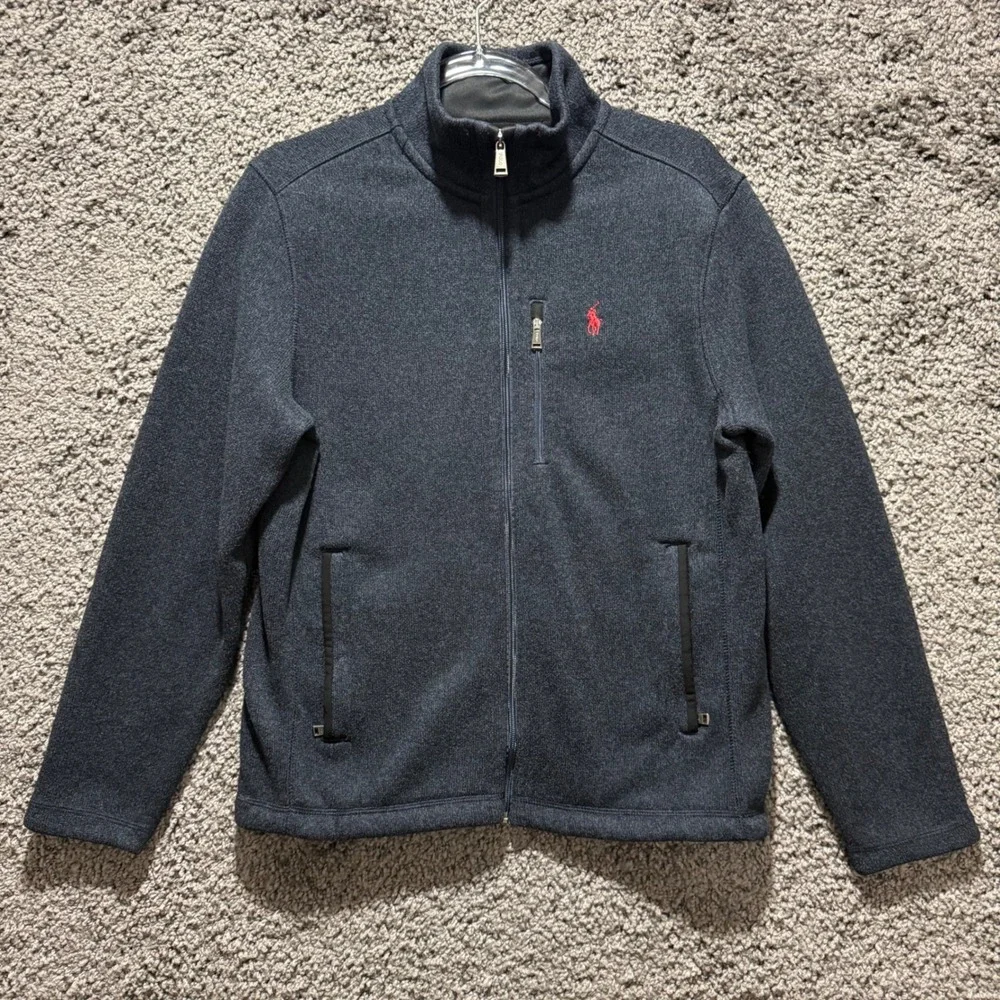 Polo Ralph Lauren Full Zip Jacket Mens Small Navy brushed Fleece Pony Logo